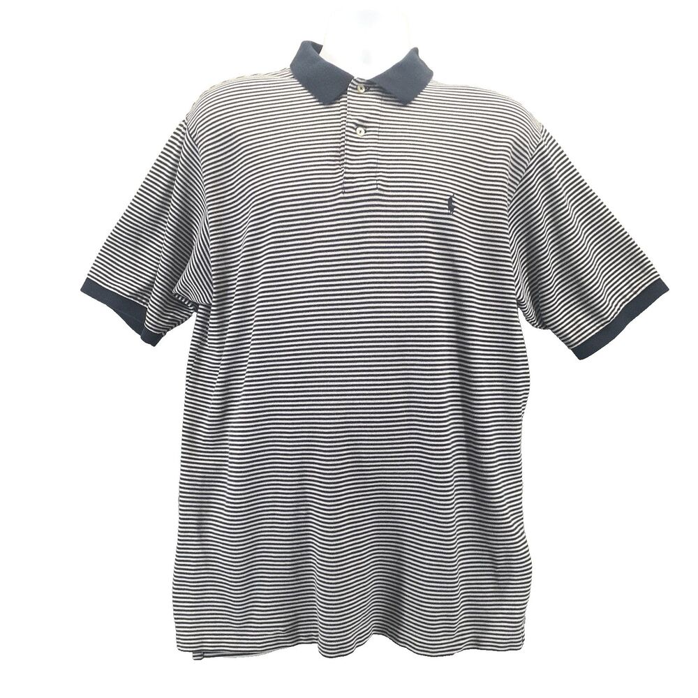 Polo Ralph Lauren Men Sz XL Polo Shirt Thin Blue Gray Stripe Short Sleeve Preppy